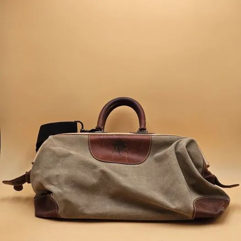 Vintage TOMMY BAHAMA Tan & Brown Leather /Canvas Doctor's Bag Style Duffel RARE